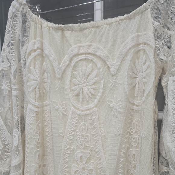 Jens Pirate Booty Ethereal Lace Mini Dress M Cream White Big Sleeve Party - Picture 7 of 8